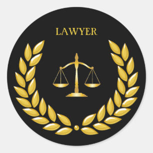 Golden Scales of Justice Lawyer on Black Classic Round Sticker