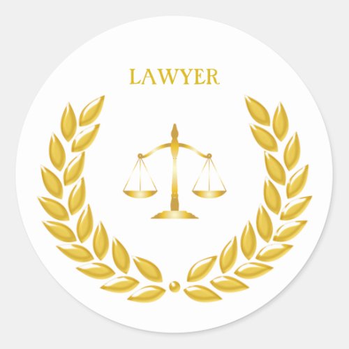 Golden Scales of Justice Lawyer on White Classic Round Sticker