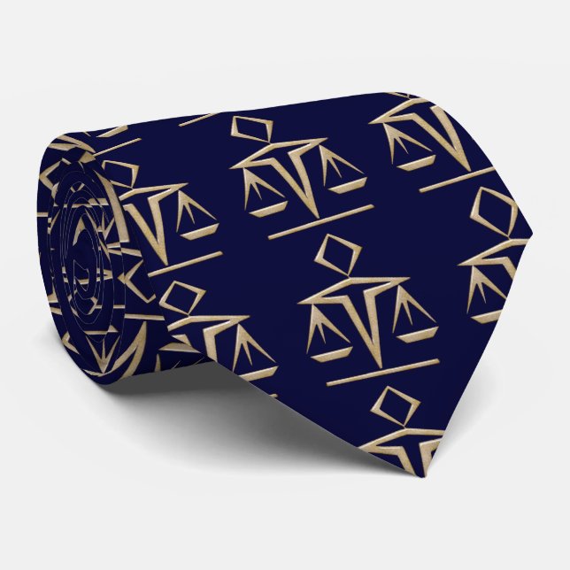 Golden Scales of Justice on Almost Navy Blue Neck Tie (Rolled)