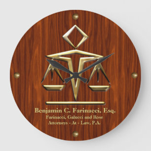 Golden Scales of Justice on Cherry (Personalized) Large Clock