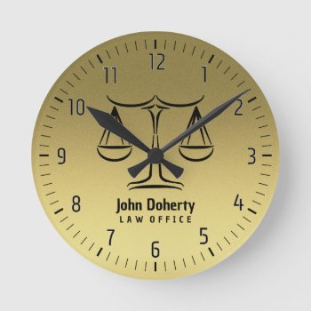 Golden Scales Of Justice Round Clock by wierka at Zazzle
