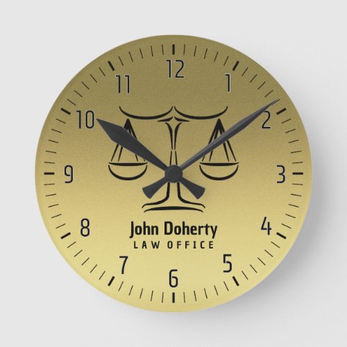 Golden Scales of Justice Round Clock
