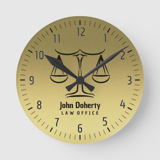 Golden Scales of Justice Round Clock (Front)