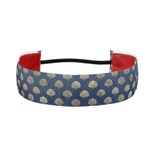 Golden Scallops on Blue Athletic Headband