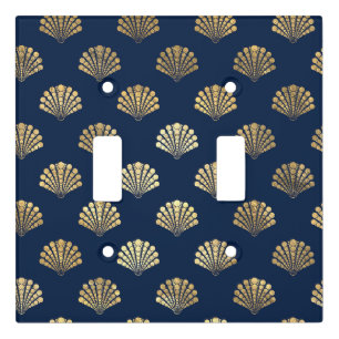 Golden Scallops on Blue Light Switch Cover