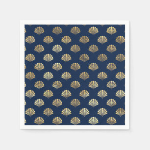 Golden Scallops on Blue Napkins