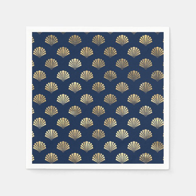 Golden Scallops on Blue Napkins (Front)