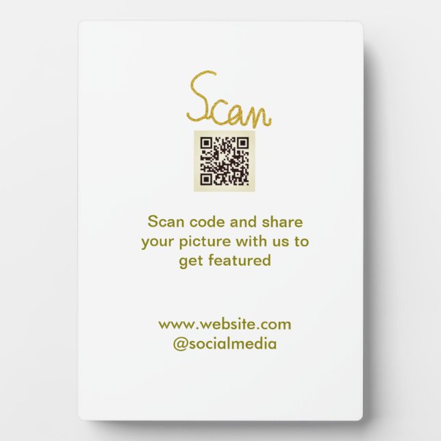 Golden Scan QR code glitter simple elegant calligr Plaque (Front)