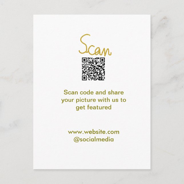 Golden Scan QR code glitter simple elegant calligr Postcard (Front)