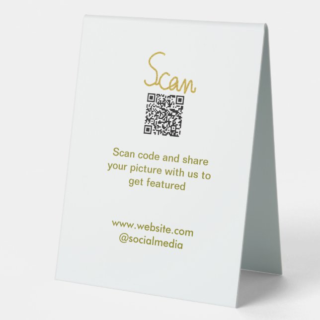 Golden Scan QR code glitter simple elegant calligr Table Tent (Front)