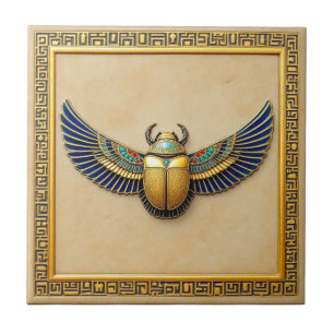 Golden Scarab Elegance Ceramic Tile