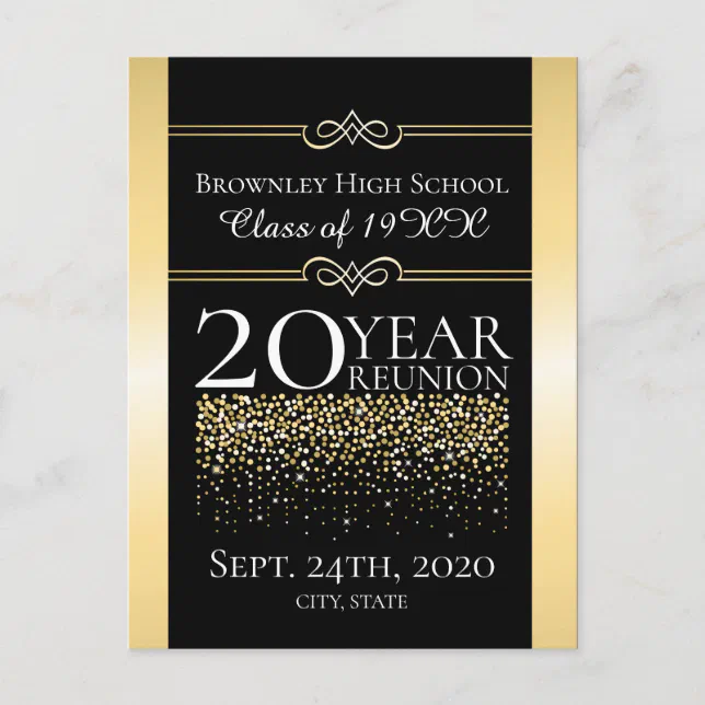 Golden school reunion design postcard | Zazzle