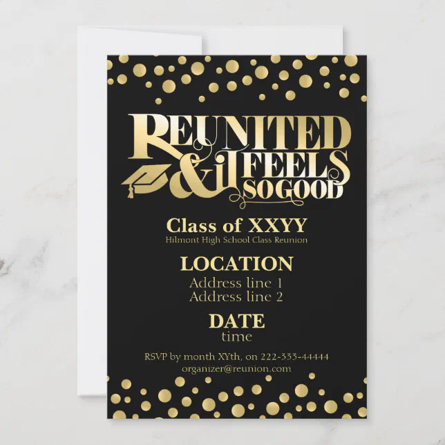 Golden school reunion invitation | Zazzle
