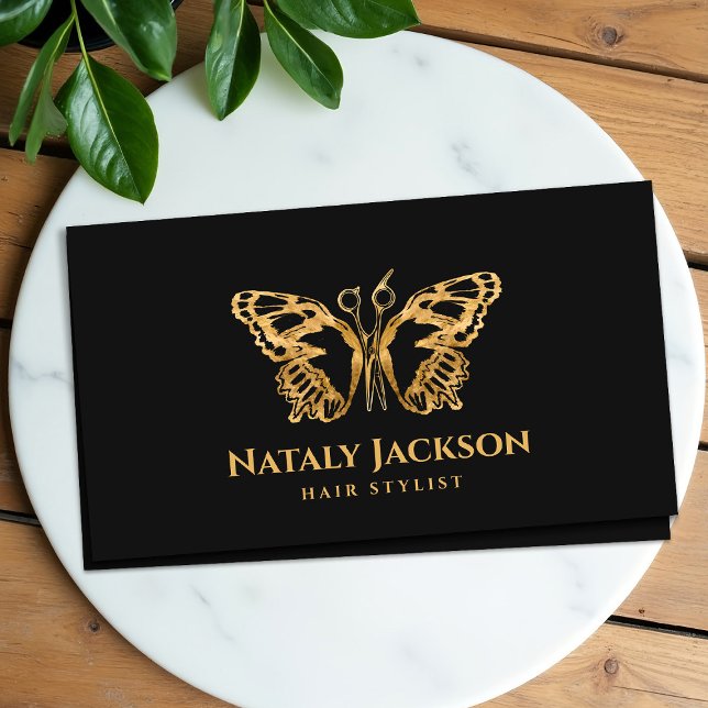 Golden Scissors and Butterfly Stylish  Business Card (Creator Uploaded)