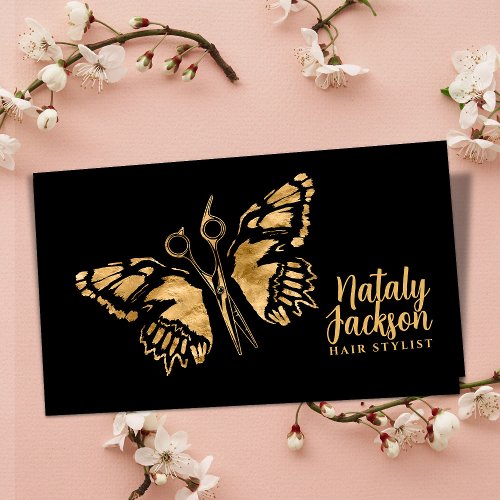 Golden Scissors and Butterfly Stylish  Business Card
