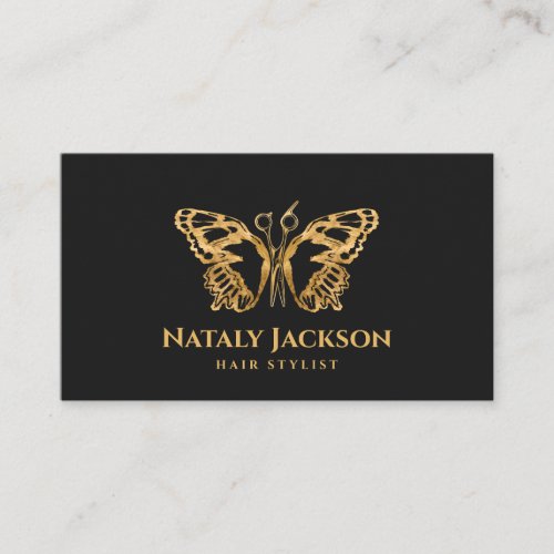 Golden Scissors and Butterfly Stylish  Business Card