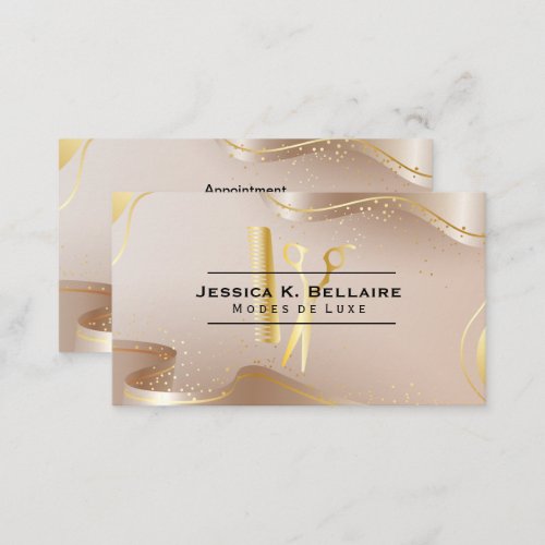 Golden Scissors and Comb  Gold Ribbon Appointment Card