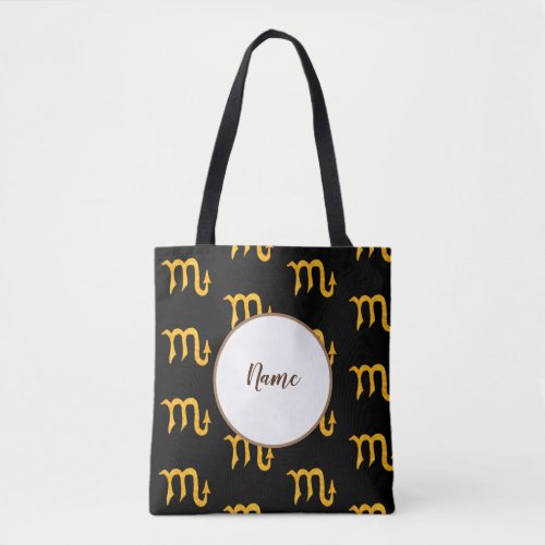 Golden Scorpio Astrology Symbol Personalized Tote Bag