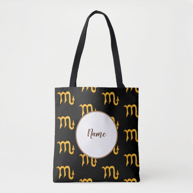 Golden Scorpio Astrology Symbol Personalized Tote Bag (Front)