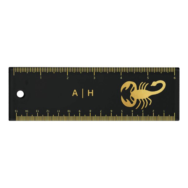  Golden  -  Scorpio   Zodiac  -monogrammed  black Ruler (Front)