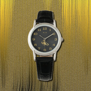 Golden - Scorpio Zodiac -monogrammed black Watch