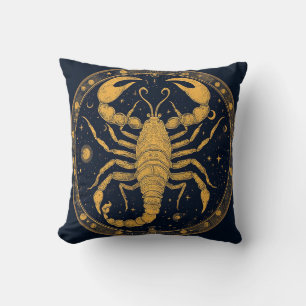 Golden Scorpion Artwork with Astrological Symbols Throw Pillow