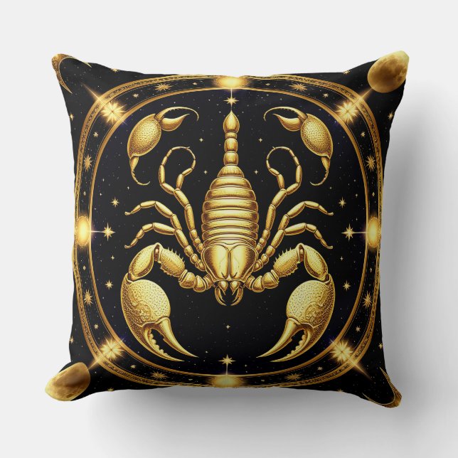 Golden Scorpion Zodiac Design Throw Pillow (Front)