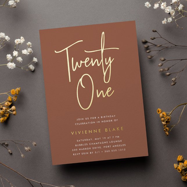 Golden Script 21st Birthday Party Foil Invitation (Creator Uploaded)