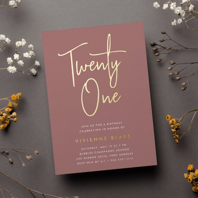 Golden Script 21st Birthday Party Foil Invitation (Creator Uploaded)