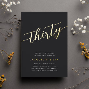 Golden Script 30th Birthday Party Foil Invitation