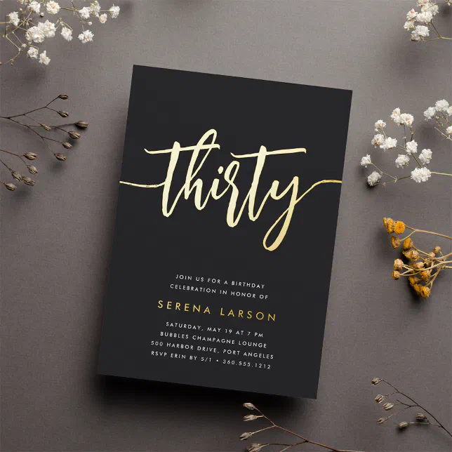 Golden Script 30th Birthday Party Foil Invitation | Zazzle