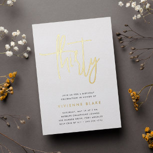 Golden Script 30th Birthday Party Foil Invitation