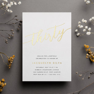 Golden Script 30th Birthday Party Foil Invitation