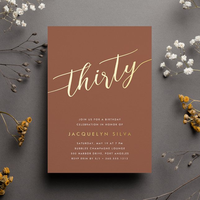 Golden Script 30th Birthday Party Foil Invitation (Creator Uploaded)