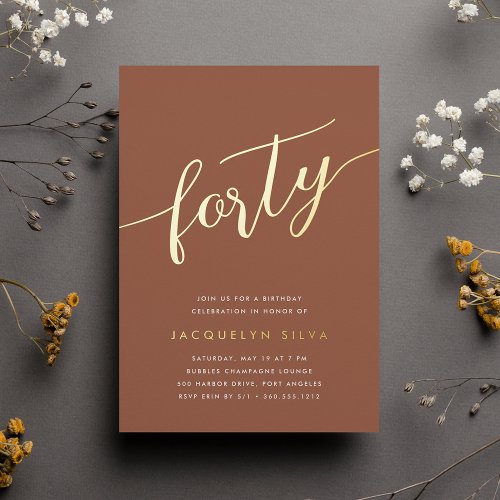 Golden Script 40th Birthday Party Foil Invitation