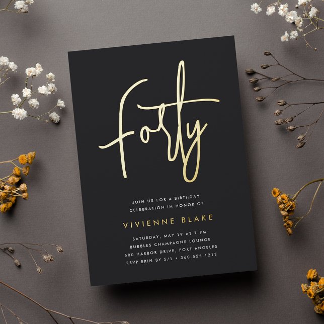 Golden Script 40th Birthday Party Foil Invitation (Creator Uploaded)