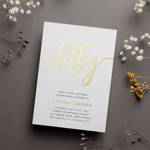 Golden Script 50th Birthday Party Foil Invitation