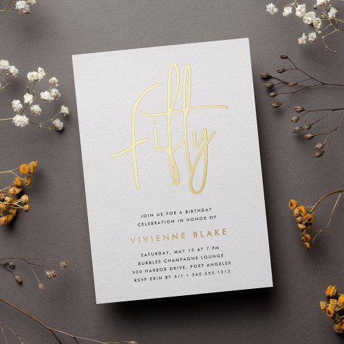 Golden Script 50th Birthday Party Foil Invitation