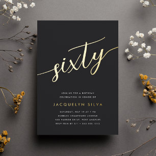 Golden Script 60th Birthday Party Foil Invitation