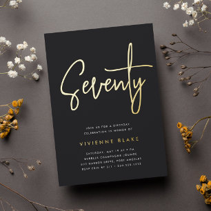 Golden Script 70th Birthday Party Foil Invitation