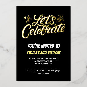 Golden Script 80th Birthday Party Foil Invitation