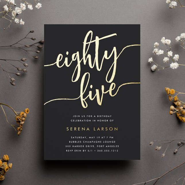 Golden Script 85th Birthday Party Foil Invitation (Creator Uploaded)