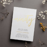 Golden Script 90th Birthday Party Foil Invitation<br><div class="desc">Celebrate her milestone birthday with these chic 90th birthday party invitations featuring "ninety" in modern gold foil hand sketched script lettering. Personalize with your party details beneath. A unforgettable,  luxe choice for fabulous 90th birthday celebrations.</div>