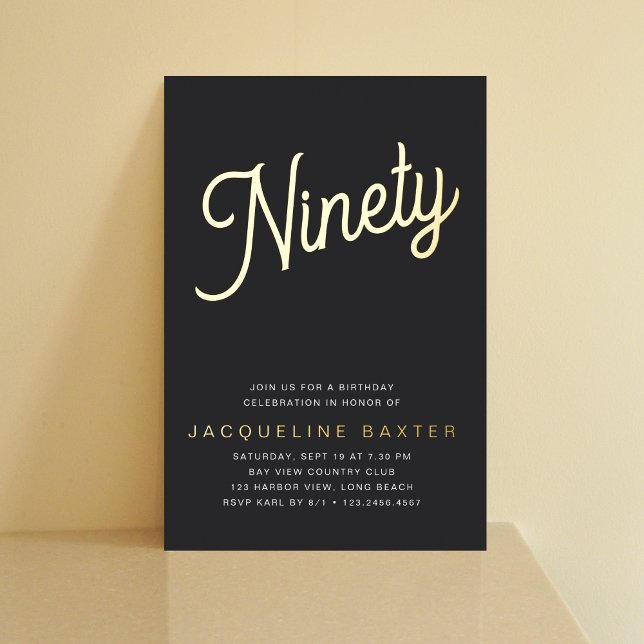 Golden Script 90th Birthday Party Foil Invitation (Creator Uploaded)