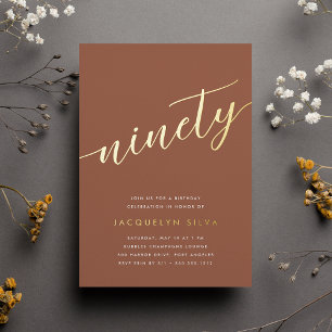 Golden Script 90th Birthday Party Foil Invitation
