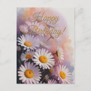 Golden Script Birthday Daisy Bouquet Postcard