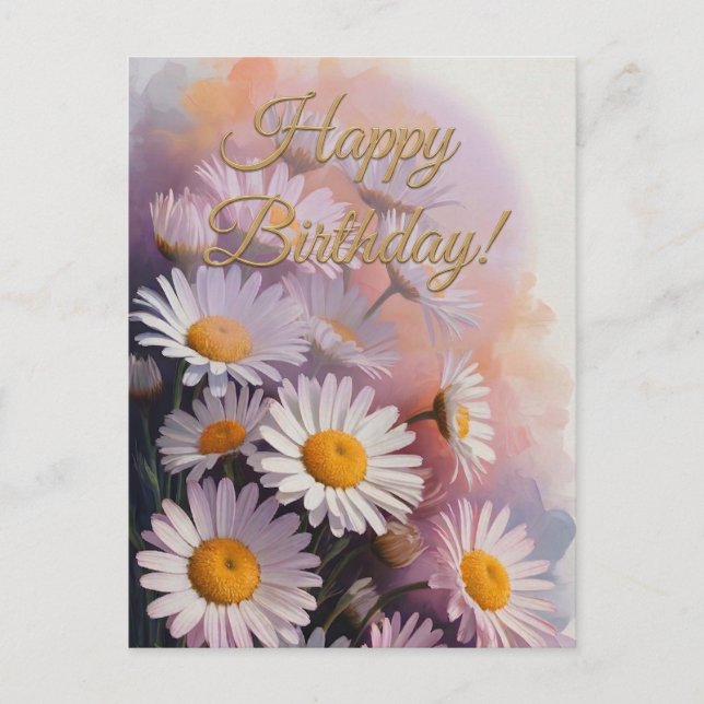 Golden Script Birthday Daisy Bouquet Postcard (Front)