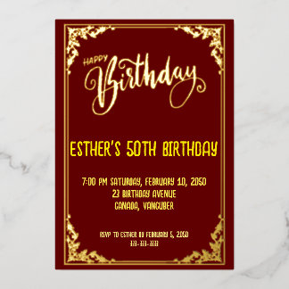 Golden Script Birthday Party Foil Invitation
