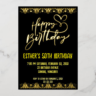 Golden Script Birthday Party Foil Invitation