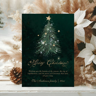 Golden Script Christmas Tree Holiday Card